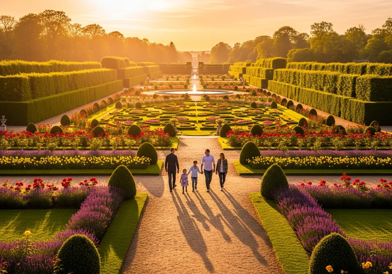 Families exploring a Tulsa-area garden path on a sunny day