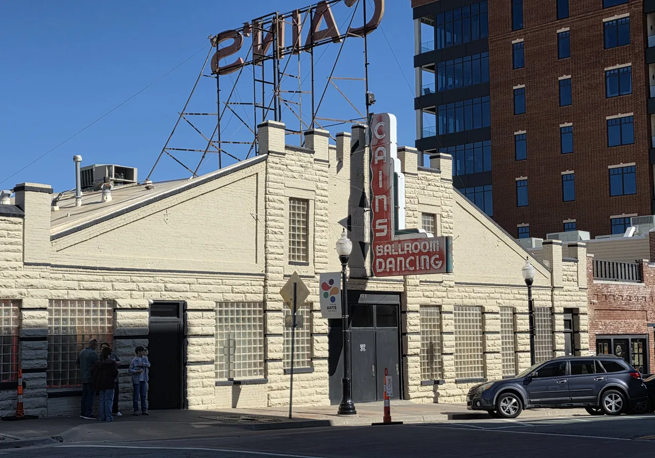 Exterior signage at Cain's Ballroom in Tulsa's Arts District