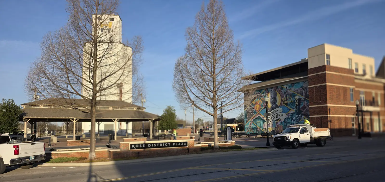 Rose District Plaza and mural in downtown Broken Arrow