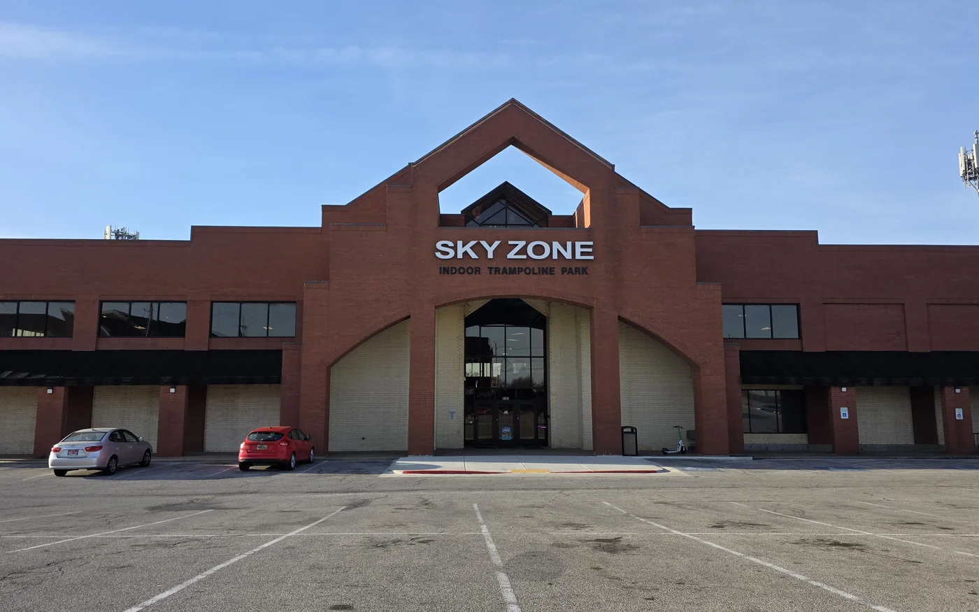 Sky Zone Tulsa exterior with indoor trampoline park signage
